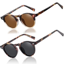 LEDING&BEST Vintage Round Sunglasses Mens Womens Polarised for Driving Fishing Summer Travel Holidays Retro Classic Sun Glasses UV400 Protection