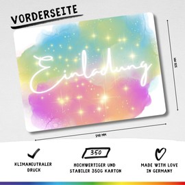 celebr8te 12 x Glitter Clouds Invitation Cards – For Girls' Children's Birthday – UV High Gloss Glitter Party Birthday Invitations + 12 Envelopes + 24 Stickers + 12 Gift Bags