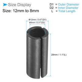 CoCud Router Collet Driver Adapter, 12mm to 8mm 1/2" Outer Dia, Lathe CNC Milling Bit Shank Carving Machine - (Applications: for Wood and Metal Milling)