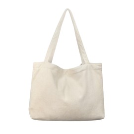 TeeYee Large Corduroy Bag Women's Shoulder Bag Tote Bag Corduroy Women's Shopper Handbag Shoulder Bag Large Capacity 51 x 32 x 11 cm for Work Office Travel Shopping School Everyday White