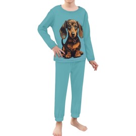 xixirimido Cute Dachshund Dog Kids Pajamas Set Boys Girls Soft Sleepwear Age 3-16 Long Sleeve All Seasons