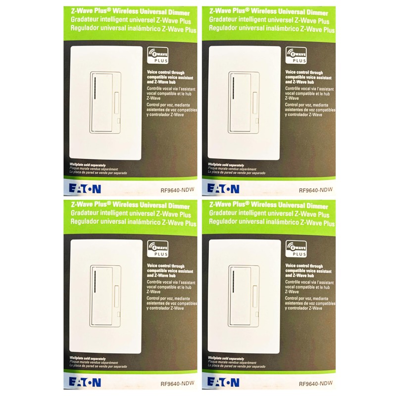 (case of 4) EATON RF9640-NDW Z-Wave Plus Universal Dimmer, White,