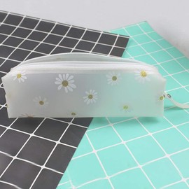 2 PCS Clear Plastic Daisy Pencil Case Bag Stationery Pouch Makeup Bag Pencil Organizer for School Office