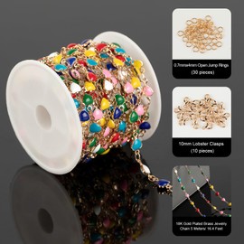 YOUBEIYEE 3 Meters Mixed Color Heart Chains Necklace DIY Gold Plated Chain for Jewelry Making Funny Enamel Bead Chain Decoration Chains Bulk
