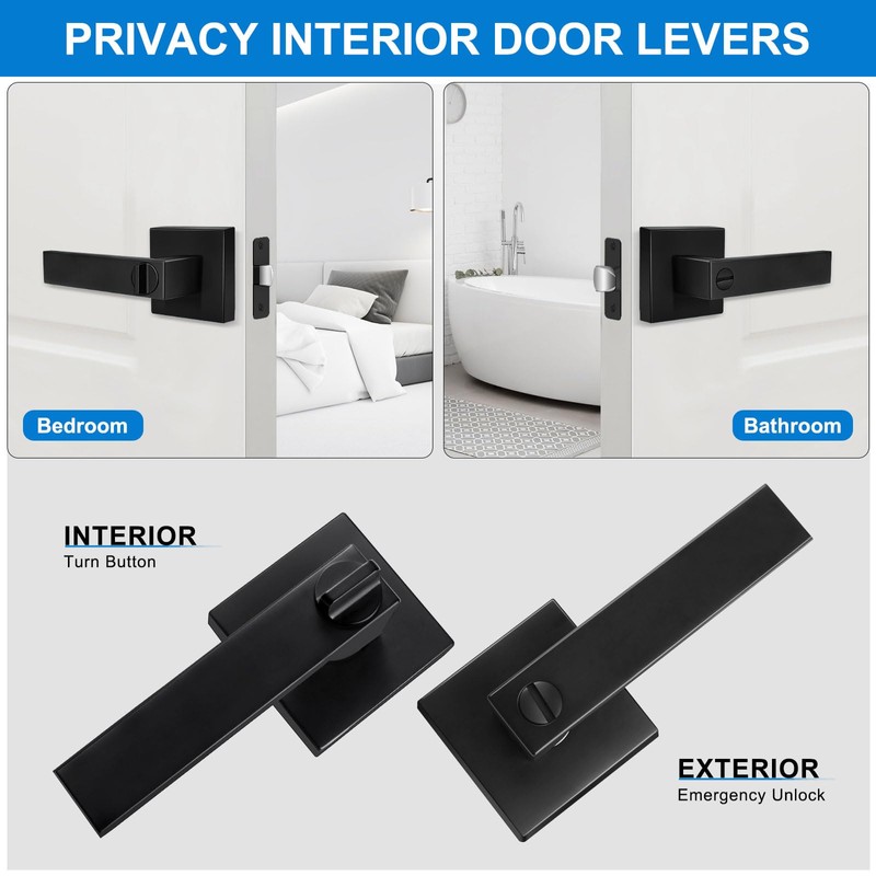 Hasmikit 10 Pack Matte Black Door Handles Privacy Door Levers,