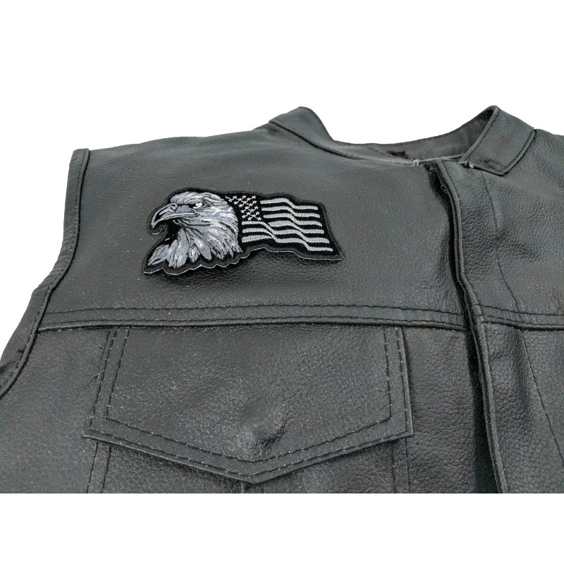 Ivamis Eagle With Waving Flag Black Silver Patriotic Iron on