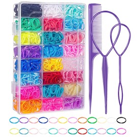 UKKQES Elastic Hair Bands 24 Colors, 2000 Pieces Mini Hair Elastic Bands with Storage Box, Soft Little Girls Hair Bands, Colorful Baby Elastic Band Set with Styling Tool, Rat Tail Comb for Kids