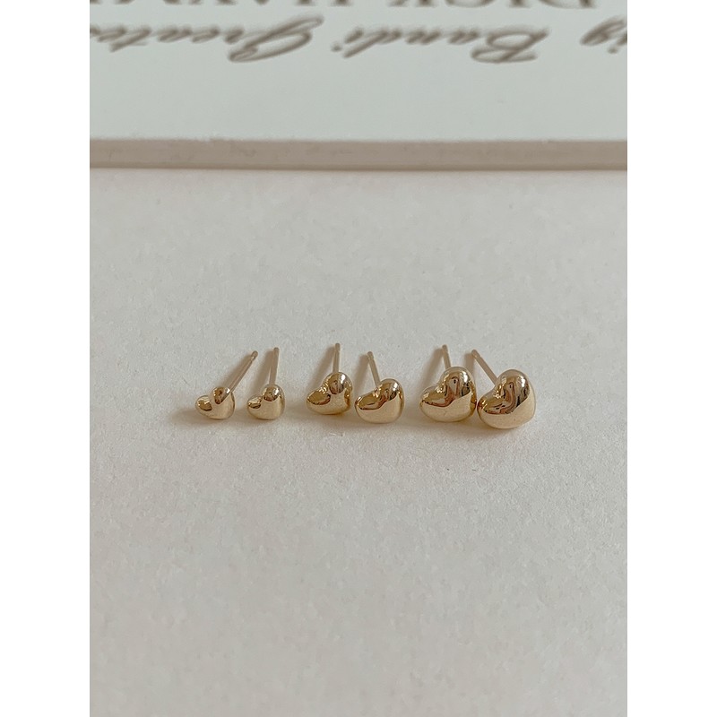 10k mini chubby heart earrings 3 sizes simple gold L