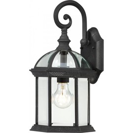 Nuvo Lighting 60/4963 Boxwood One Light Small Wall Lantern/Arm Down 100 Watt A19 Max. Clear Beveled Glass Textured Black Outdoor Fixture