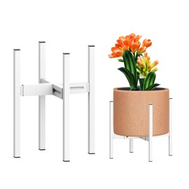 DDPow Heavy Plant Stand for 10"-16" Plant Pot Indoor Outdoor Corner, Adjustable Metal Heavy Duty for Large Pot (White 1 Pack)