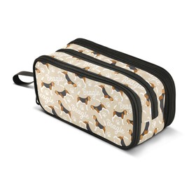 Sletend Cartoon Beagle Dog Pen Case for Boy and Girl, Printed Zipper Pencil Pouch Pen Bag 3 Compartment Pencil Case for Kids Large Capacity Pencil Holder Pouch with Carry Strap