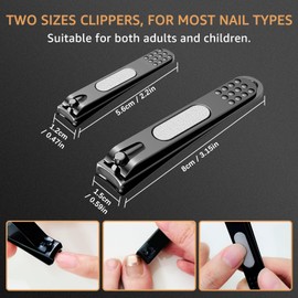 Hupick Nail Clippers Set, Fingernail Toenail Clipper for Women and Men, Black Coating Stainless Carbon Steel Nail Cutter Nail Trimmer - 2 Pieces of Curved Edge Clippers - Black