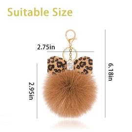 Leopard Bow Fur Ball Keychain for Purse Charms for Handbags Kawaii Leopard Print Bow Plush Keychain for Car Keys Cute Fluffy Key Chain for Backpack Accessories for Women Girls Bag Charms for Tote Bags
