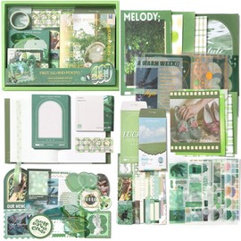 Aesthetic Scrapbook Kit, BetterJonny Vintage Scrapbook Journaling with A6 Grid Notebook Washi Paper Stickers Green Art Journaling Scrapbooking Supplies for DIY Arts Crafts Collage Decorative