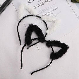 Leadigol 2 PCS Plush Cat Ear Headband, Women Cute Plush Hairband Headband Washing Face Hair Hoop Party Cartoon Hair Accessories for Women Girl