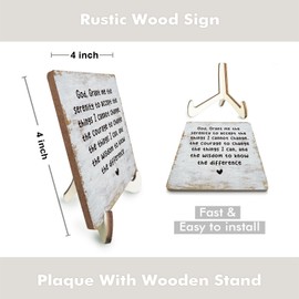 Decorative Desk Decor Motivational Mental Health Recovery Positive Plaque with Wooden Stand Inspirational Serenity Prayer Christian Wood Sign for Home Office Reading Corner Table Bookshelf