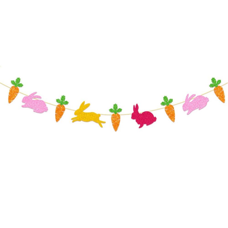 Easter Decorations Happy Easter Banner Carrot Bunting Photo Backdrop for