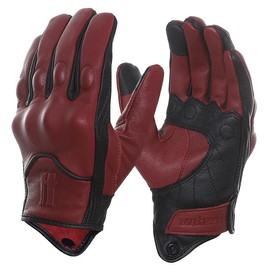 Harssidanzar Mens Motorcycle Gloves Fleece Lined Winter Warm Goatskin Leather Touchscreen GM041CA, Oxblood-Black, Size X-Large