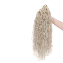Natural Ponytail Extension Clip in Hair Extensions Long Curly Corn Wave Claw on Ponytail Heat Resistant Synthetic Hairpiece for Women Ash Blonde mix Bleach Blonde