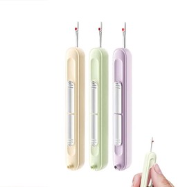 3 Pcs 2 in 1 Needle Threader Seam Ripper, Stretchable Plug in Sewing Needle Threader, Multifunctional Needles Threading Tool, for Sewing, Knitting, Quilting and Crafting (3 Colors)