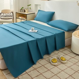 Waterproof Bed Sheet Flat Sheets Lightweight, Mattress Protector Sheet for Bed Couch (Blue, Queen)