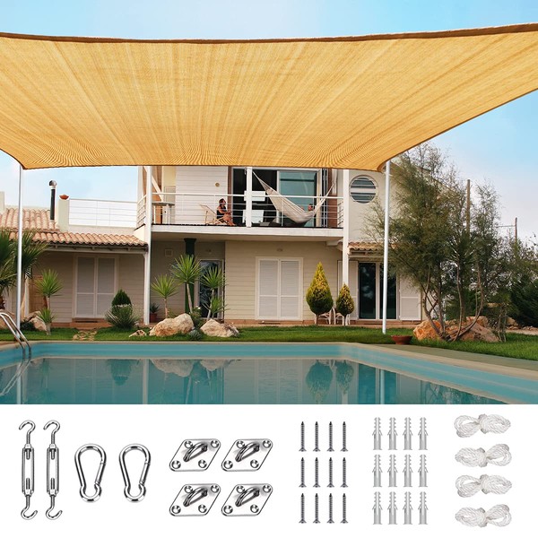 Quictent 24X24FT Large Oversized 185G HDPE Square Sun Shade Sail Canopy 98% UV Block Outdoor Patio Garden with Hardware Kit