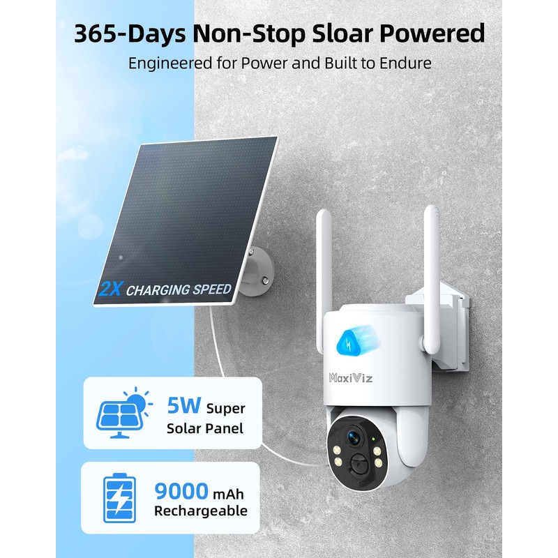 MaxiViz 4G LTE Outdoor Solar Powered Cellular Security Camera Wireless,