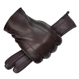 MGGMOKAY Men's Real Leather Gloves with Warm Cashmere Lining, brown