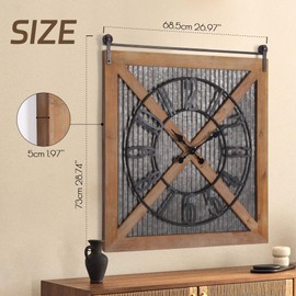 Oakrain Rustic Large Wall Clock, Classic Vintage Hanging Clock, Silent Non-Ticking Square Wall Clock for Living Room Bedroom Office, Numeral, Brown, 27''x29''