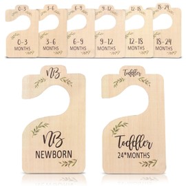 Solid Wooden Baby Clothes Dividers for Closet | Set of 8 Double-Sided Baby Size Closet Dividers | Newborn to 24 Months Unisex Baby Closet Organizer | Clear Labeling and Easy To Sort | Nursery Decor