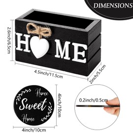 Housewarming Gifts for Home Decoration Wooden Heart Coasters for Drinks Set of 6 Farmhouse Coasters with Holder Funny for Family Friend Coffee Table Protection, 4 Inch (Black)