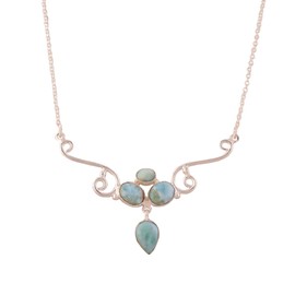 Natural Larimar Crystals Pendant Necklace, Pear and Oval Cabochon Gemstone, Healing Crystals, Birthday, Gift for Her, Bezel Dainty Gemstone Jewelry 18 inch AAA+ Quality