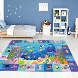 AKUNRUG Baby Play Mat for Floor, Kids Rug Playmat Baby Crawling Mat Educational Tummy Time Mat Soft ABC Play Mat for Toddlers Infants Kids Rug for Playroom Classroom (150X100 CM, Style 3)