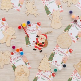GEECOZYLIFE Christmas Crafts for Kids - 24 Pcs DIY Christmas Ornament Painting Kit - Wooden Santa, Tree & Reindeer Crafts, Stocking Stuffers Toys & Party Supplies