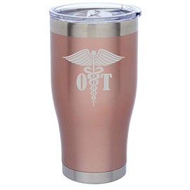 Birsppy Rose Gold Double Wall Vacuum Insulated Stainless Steel Tumbler Travel Mug OT Occupational Therapy Med Symbol (24 oz)