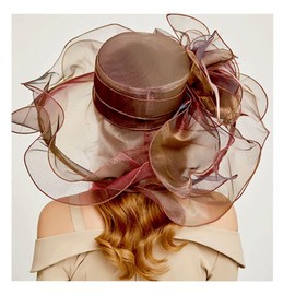 Yurosiay Women's Organza Hat Sun Protection Sun Hat Organza Large Brim Church Kentucky Derby Hat Tea Party Hat Beach Hat Bridal Hat Flowers Summer Hat Organza for Beach Party Wedding, purple