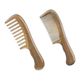 TOVINANNA 2pcs Sandalwood Comb Set Wide Tooth Fine Tooth Portable Wooden Hair Combs for Women Natural Static Lightweight Massage Function for Relaxation