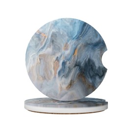 Absorbent Car Coasters 2 Pack for Cup Holders, 2.56" Ceramic Stone & Non-Scratch Cork Base Drink Coasters Cupholder Blue Marble