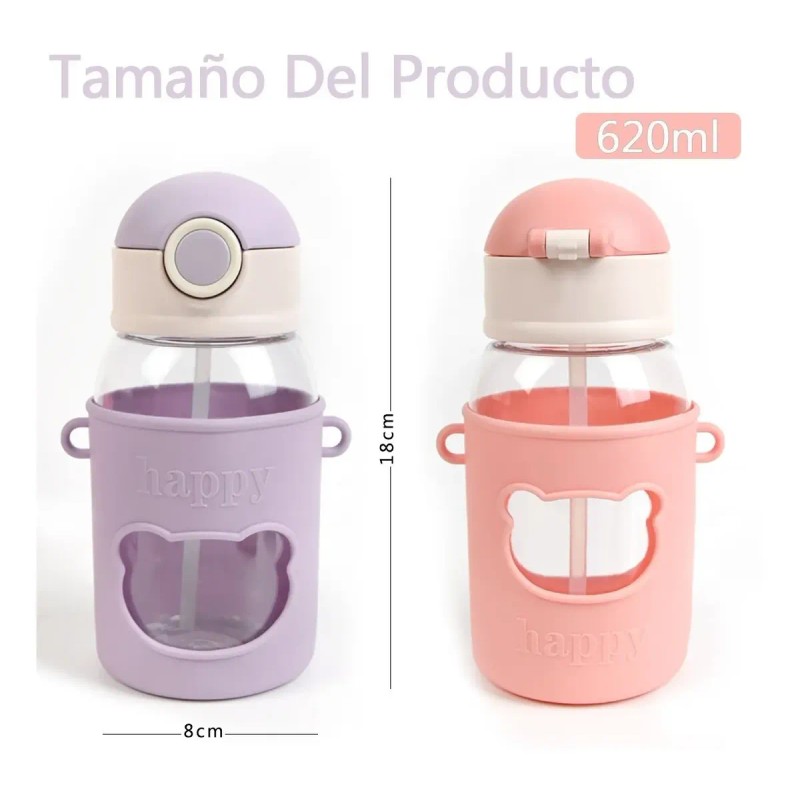 Botella De Agua Portátil Kawaii,con Correa Y Funda,2 Piezas
