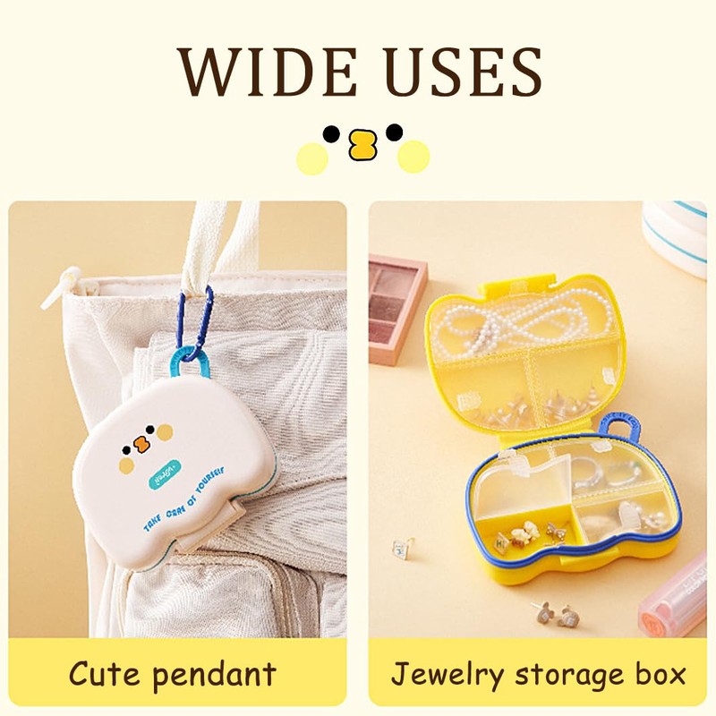 2Pcs DIY Travel Mini Pill Organizer, 7 Compartments Pill Box