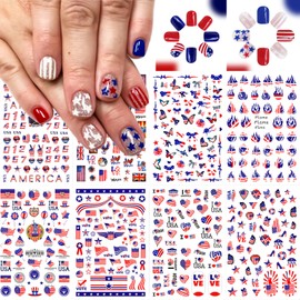 8 Sheets 4th of July Nail Stickers USA Flag 3D Self Adhesive Nail Stickers for Nail Art RIICFDD 4th of July Nails Stickers Holiday Nail Stickers for Women Girls Independence Day Nail Art