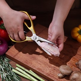 BoFuYuan Kitchen Shears for Food: Multipurpose Heavy Duty Kitchen Shears for Cutting Chicken, Meat, Food, (9'' Gold)