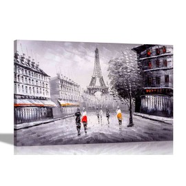 Street in Paris France with Eiffel Tower Canvas Wall Art Prints Home Decoration Cityscape Pictures Room Modern Art Landscape Framed Decor 30 x 20cm (12 x 8 inches) A4