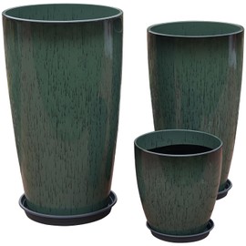 24,21,11 Inch Large Plastic Planters with Drainage Hole and Saucer - Set of 3 Tall Plant Pots Indoor Flower Pot Tall Round Planters Outdoor Large Tall Planter