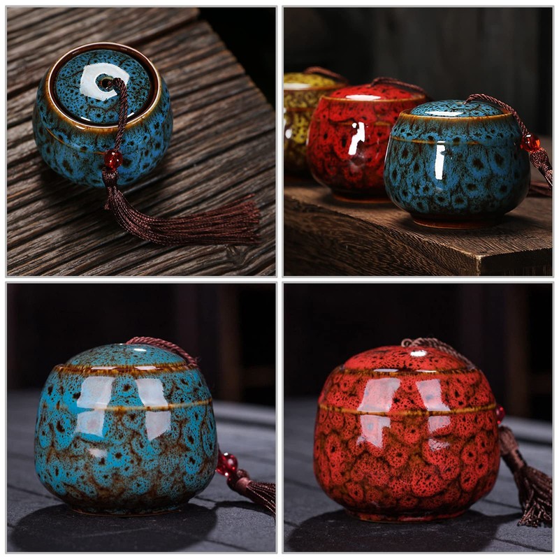 Bakiauli Set of 2 Vintage Ceramic Tea Canisters, Teapot with