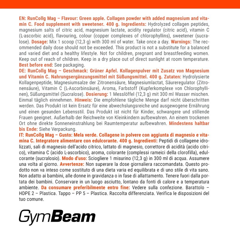 GymBeam RunCollg Mag with Vitamin C - Hydrolysed Collagen Peptides,