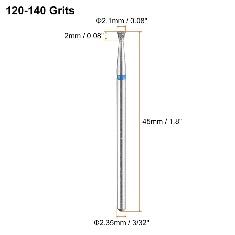 sourcing map 5pcs 120-140 Grits Diamond Grinding Bit 2.1mm Inverted
