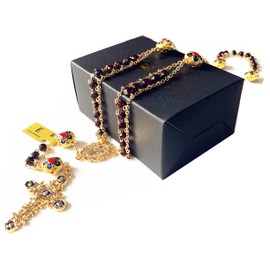 elegantmedical handmade Ladder to Heaven Garnet Beads Catholic Rosary crucifix Necklace box (gold)