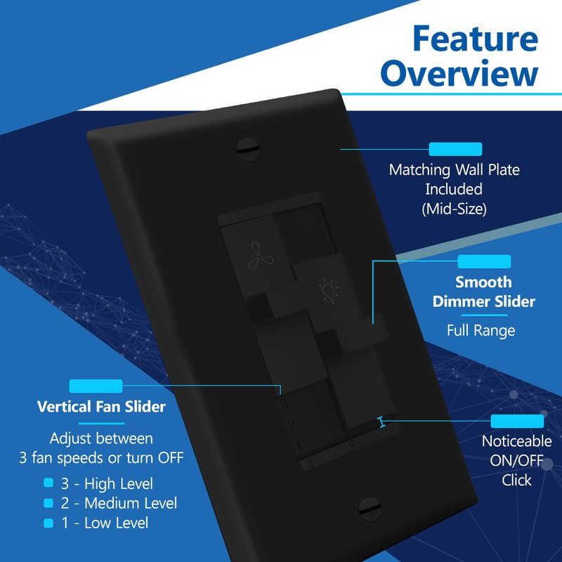 LIDER Combination Light Switch and 3-Speed Fan Control, Light and