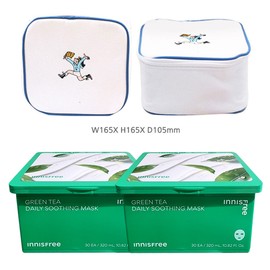 Innisfree Green Tea Daily Moisture Soothing Mask (30 sheets) 2pcs + Play Green Cosmetic Pouch (Blue) / 이니스프리 그린티 데일리 수분 진정 마스크 (30매) 2개+플레이그린 화장품 파우치 (블루)